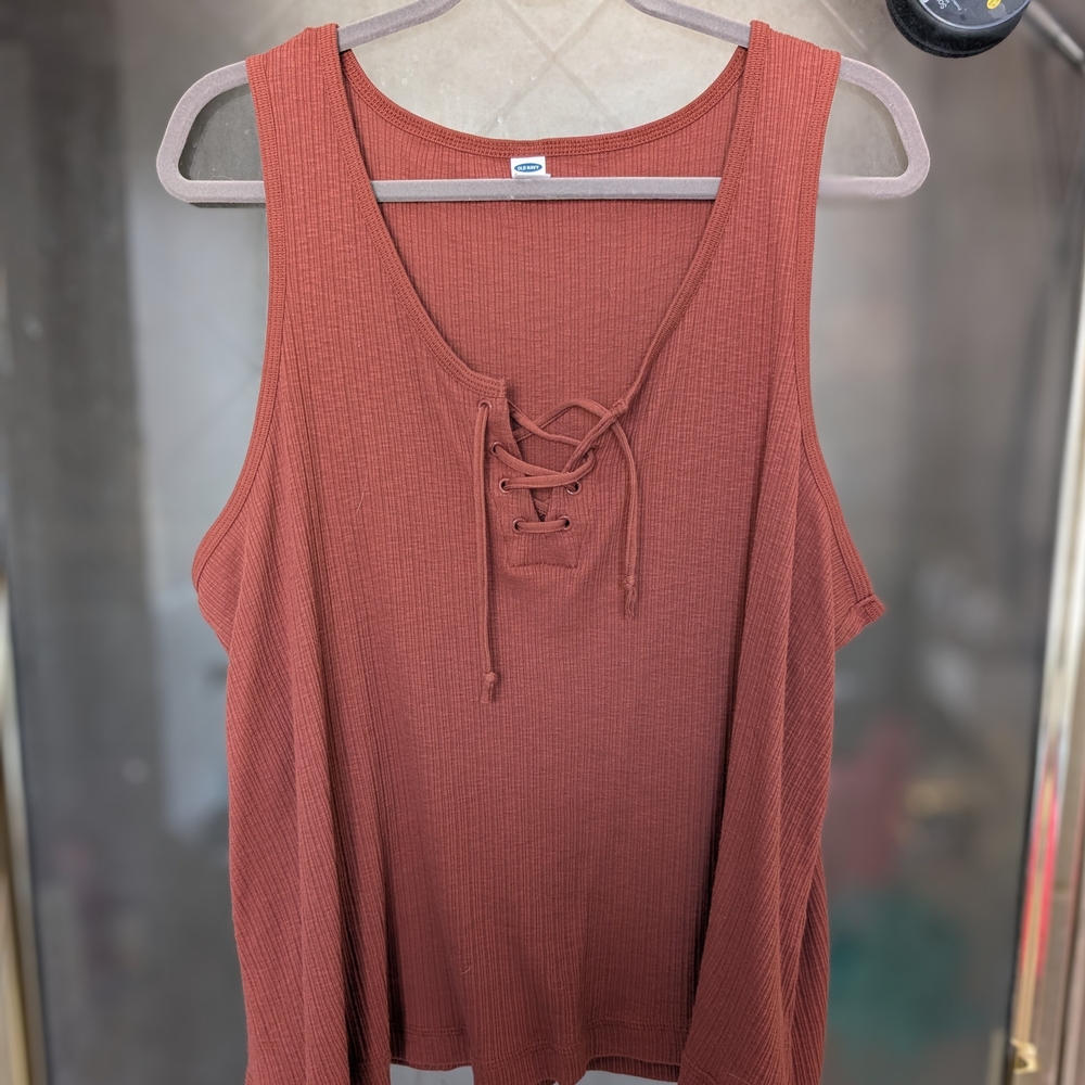Women's Rust Orange Lace-Up Tank Top